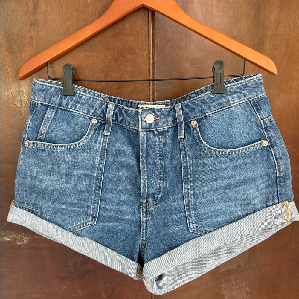 We The Free Mid-Rise Rolled Cuff Denim Shorts - Light Blue